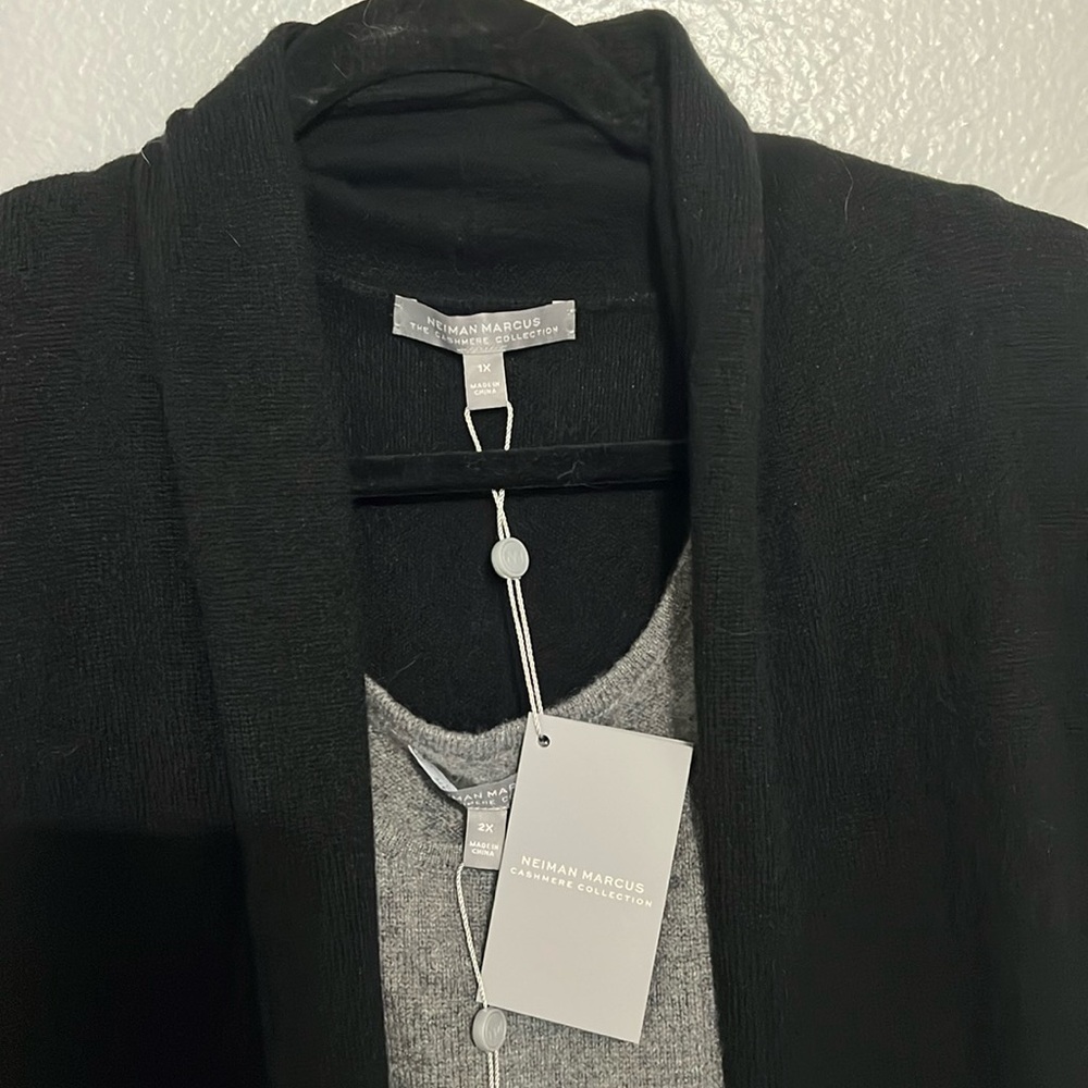 NWT Neiman Marcus Cashmere Sweater Set with Two Camisoles read sizing details